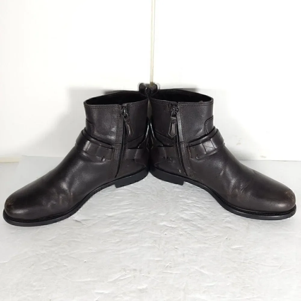 Tory Burch Women's Derby US 6M Brown Leather Flat Ankl Chelsea Bootie Boots